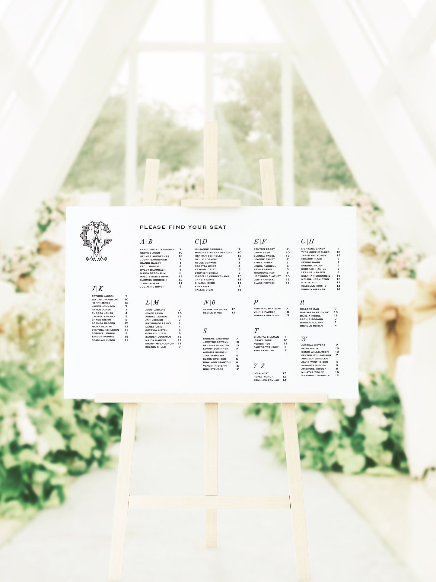 Seating Chart w/ Monogram